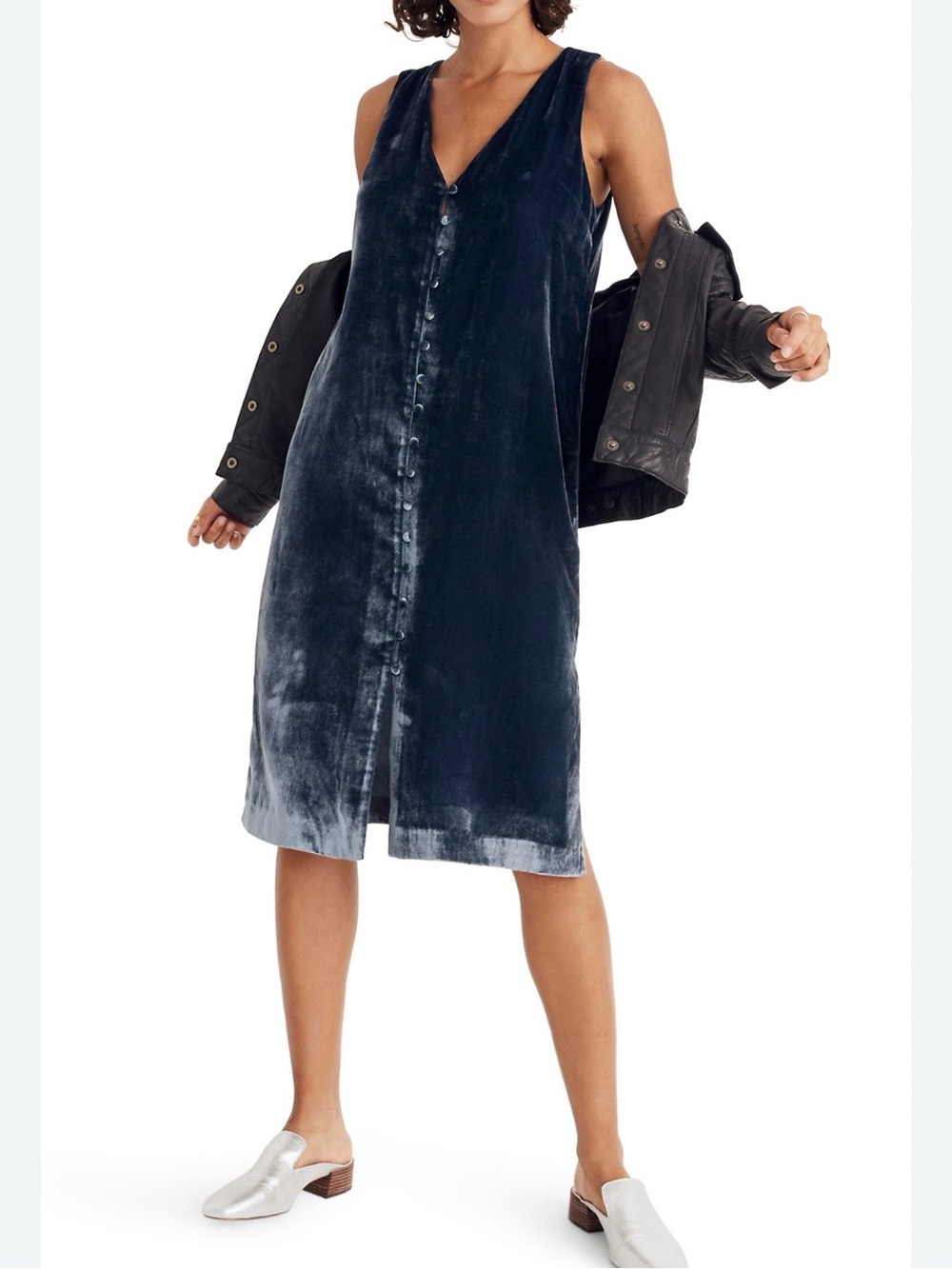 NEW Madewell Blue Velvet Midi Shirtdress S Sleeveless Whimsygoth Streetwear